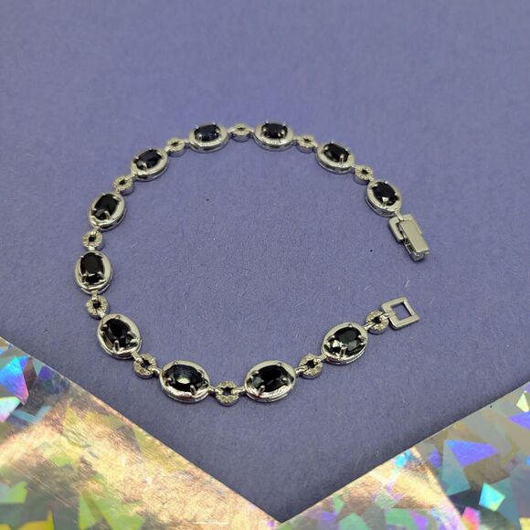 Genuine Sapphire Bracelet Sterling Silver 6ctw Oval Links 7 Inch